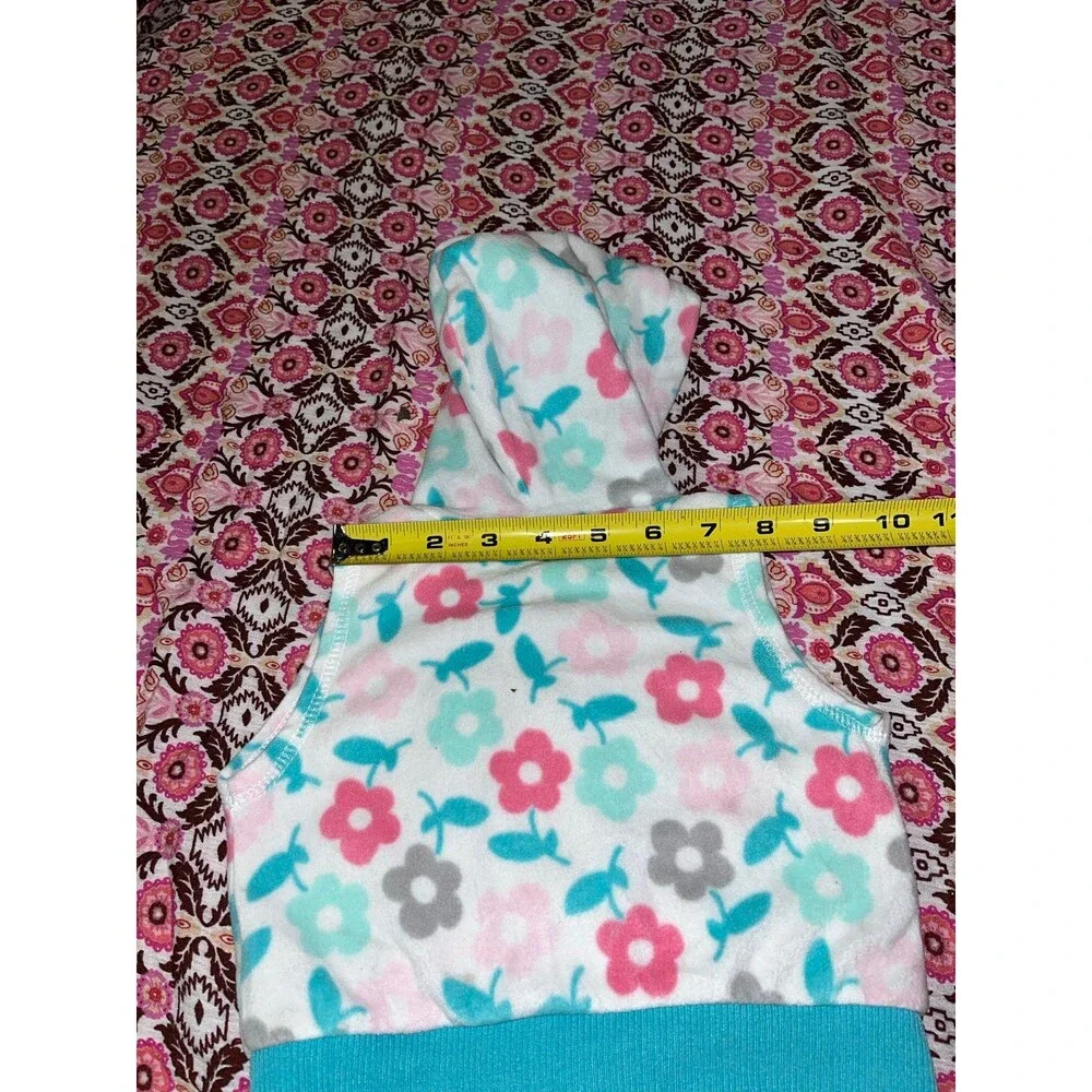 Baby Girl’s Carter’s Fleece Hooded Floral Print Zip Up Vest Size 6 Months